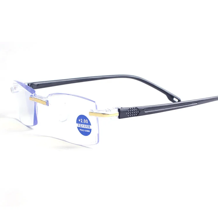 UV400 Anti-Blue Light Slim Reading Eyeglasses Black White Red Rimless Frames Glasses with PC Lenses Protective Packaging