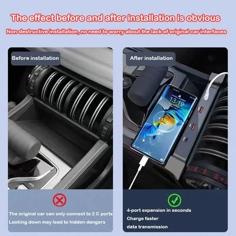 4 Ports Car Docking Station Center Console Kit Accessories USB Hub with for BYD Atto 3 SEAL Frigate Don Dolphin Qin Song Plus
