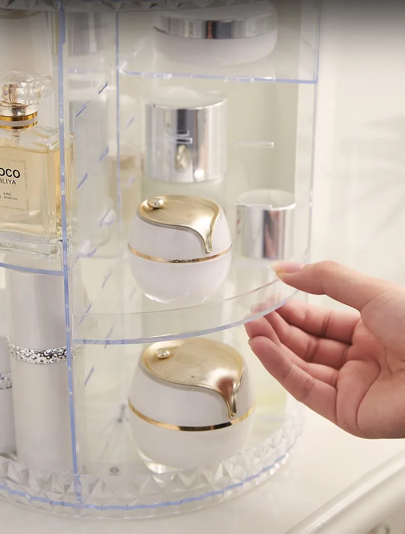 Hot Sale 360 Degrees Rotating Adjustable Cosmetic Storage Box Makeup Organizer for Lipsticks Skincare Jewelry