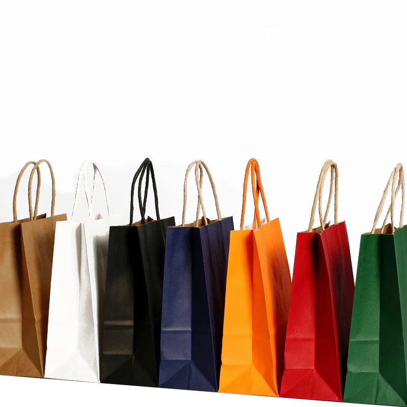 Eco-friendly Reinforced Handle Craft Paper Bags Custom Printed Logo Solid Durable Bottom Brown Kraft Paper Bag
