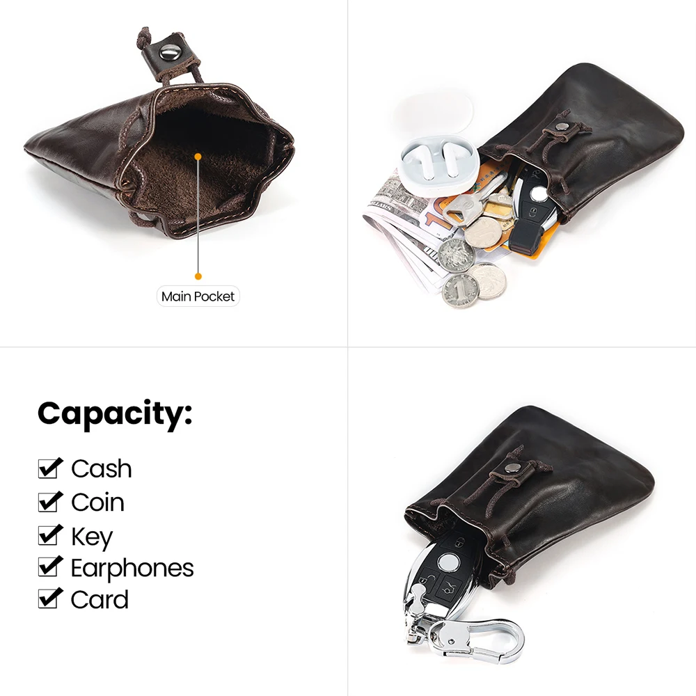 Factory Retro Genuine Leather Unisex Coin Purse Portable Money Pocket Drawstring Pouch For Coins,Keys