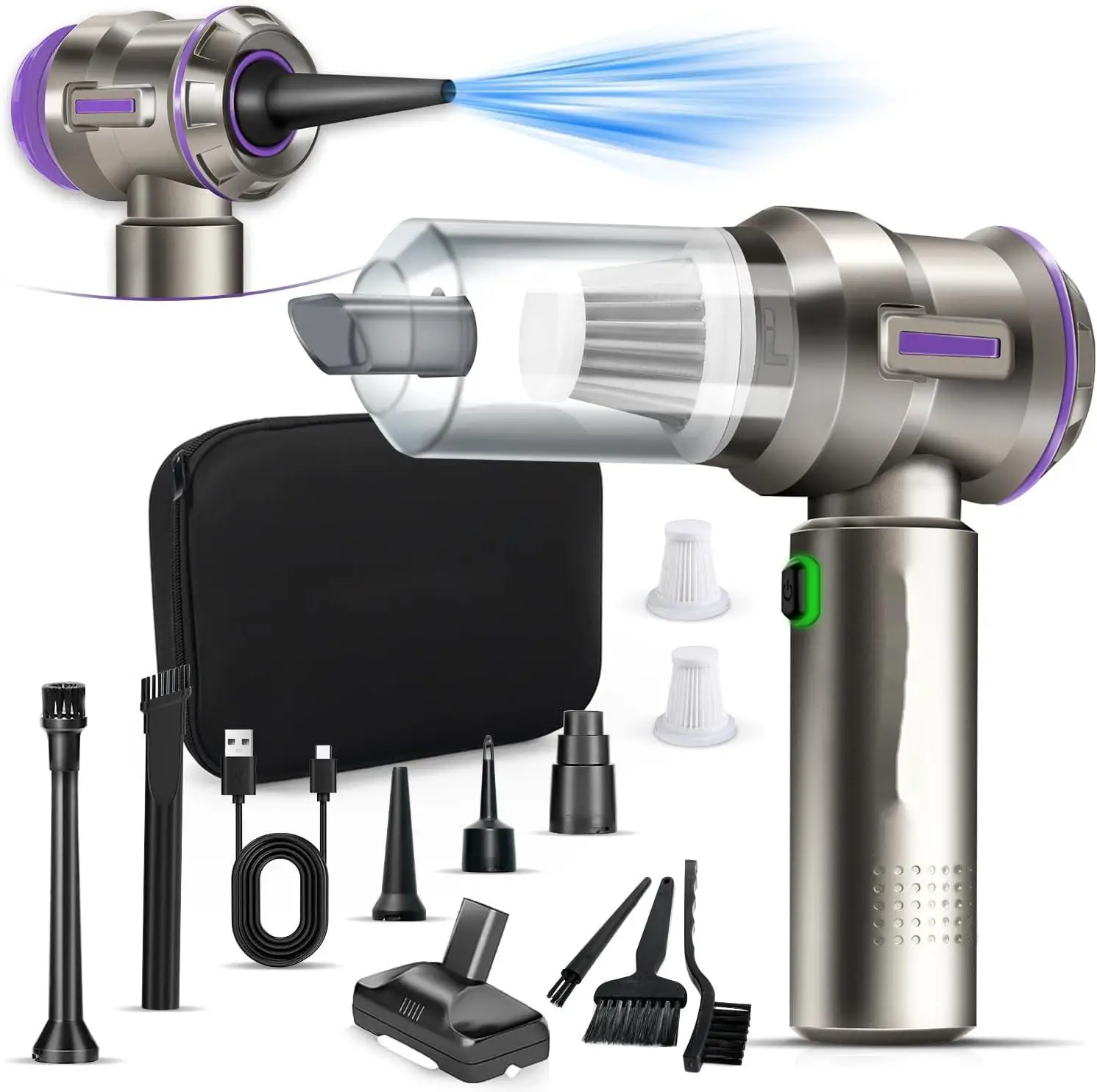 Portable Mini ABS Vacuum Cleaner Multifunctional Wireless with Strong 15000pa Power Suction for Car Interior Cleaning