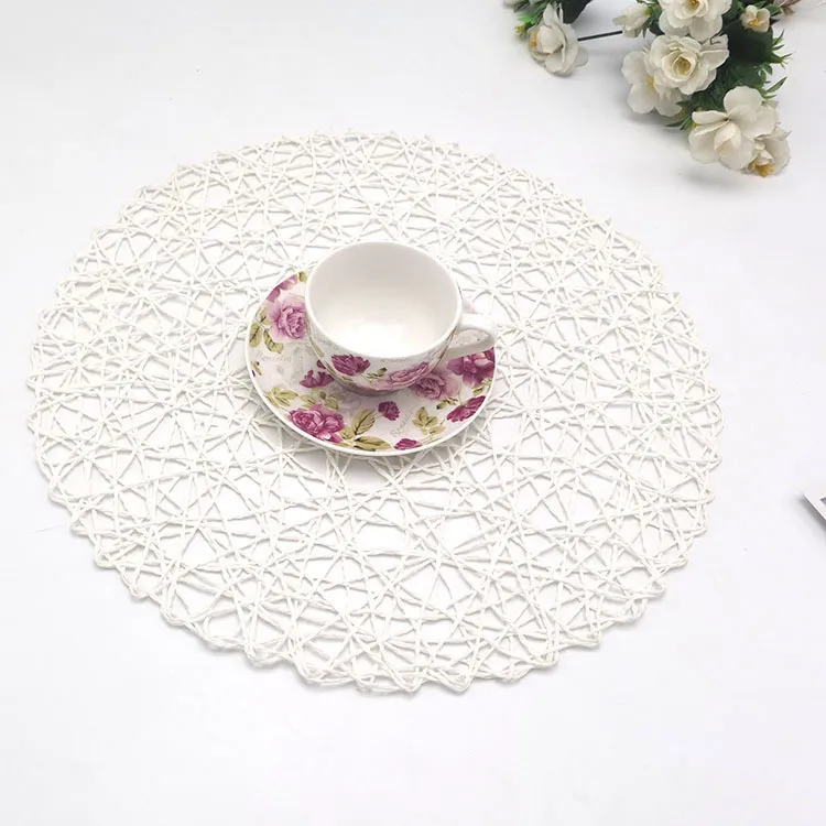 Colorful Round Paper Rope Hand Woven Dish Placemats Anti Slip Heat-Resistant Table Coaster For Home Restaurant Table Decoration