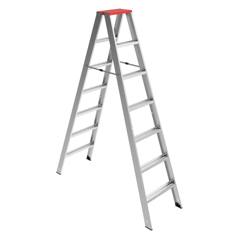 Outdoor using lightweight portable aluminum ladder double-sided 3-7 step industrial aluminum ladder with wide platform