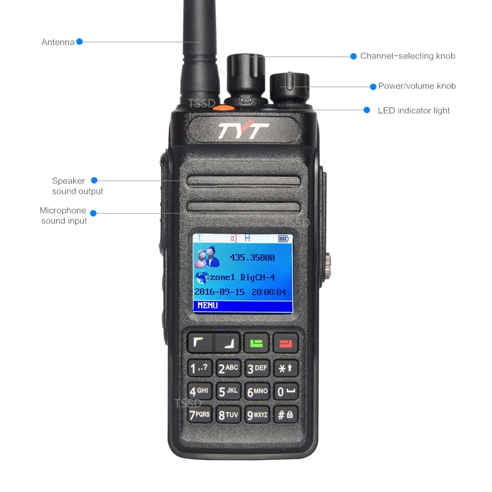 TYT MD-398 10 Вт DMR цифровое радио IP67 водонепроницаемость до 1000 каналов рации с 2 антеннами высоким коэффициентом усиления