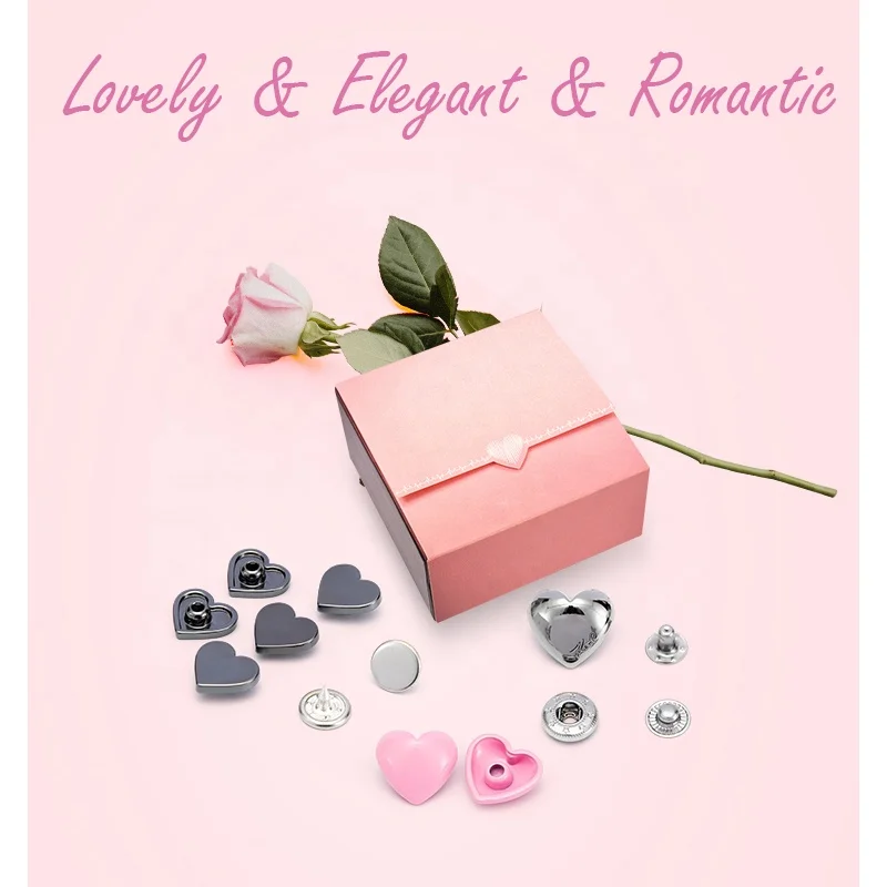 Wholesale Custom Logo Love Brass Zinc Alloy Rivet Shank Jean Button Heart Metal Snap Buttons for Clothes Apparel Accessories