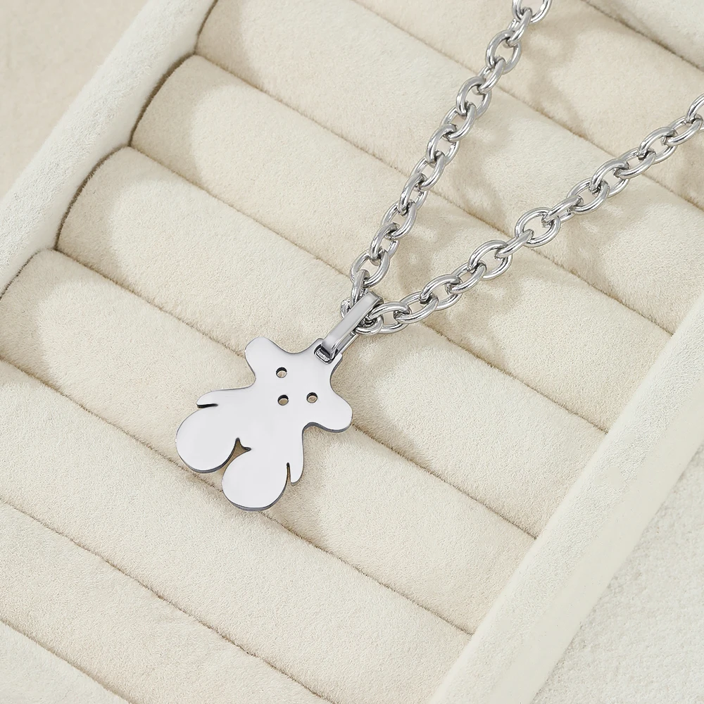 Titanium Steel Bear Necklace for Women Hip-Hop Go With Simple Collarbone Chain Disco Pendant