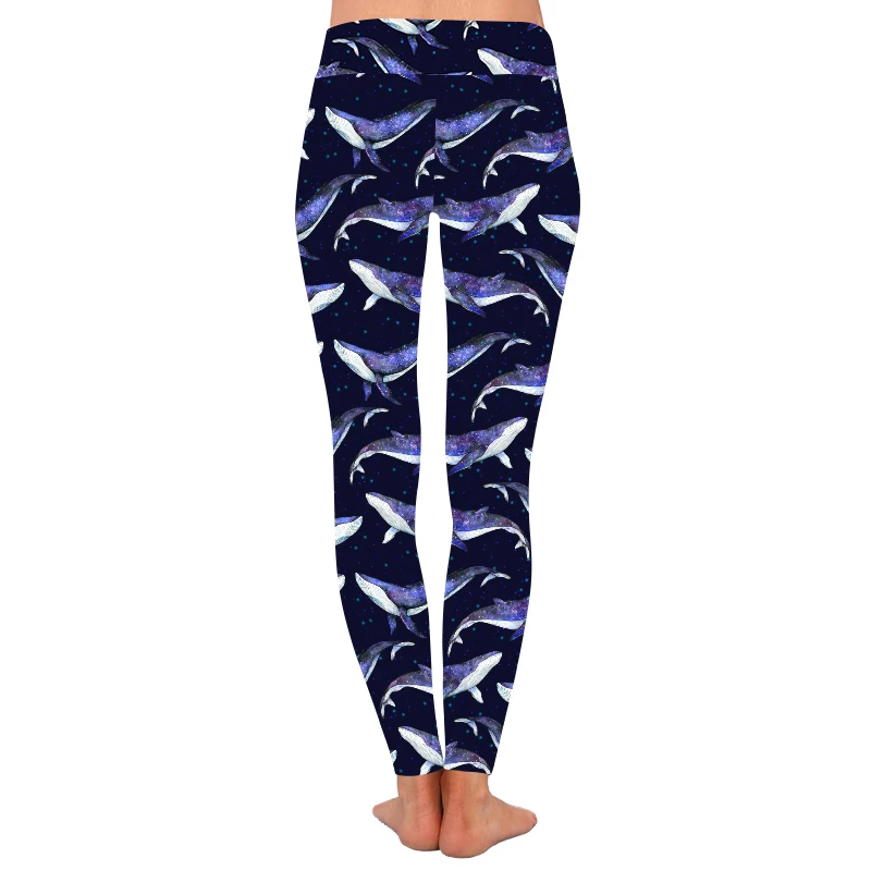Butter Soft 92% Polyester 8% Spandex 230GSM 3' High Waist purple galaxy whale leggings