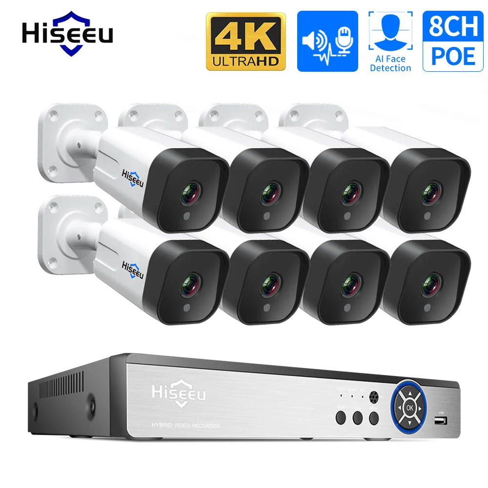 Камера Наружного видеонаблюдения Hiseeu 4K 8 каналов Мп Nvr Poe Ip для