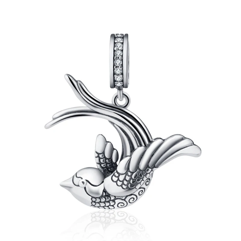 Горячая Распродажа 925 стерлингового серебра Ласточка Циркон Подвески бусины для браслетов, модное ювелирное изделие для женщин