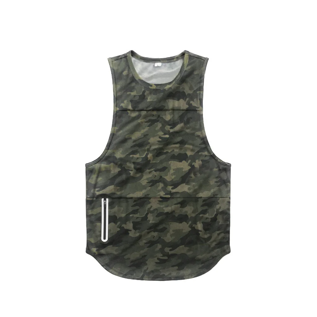 Custom Logo 100% Polyester Summer Stringer Sleeveless Blank Bodybuilding Gym Camo Tank Top