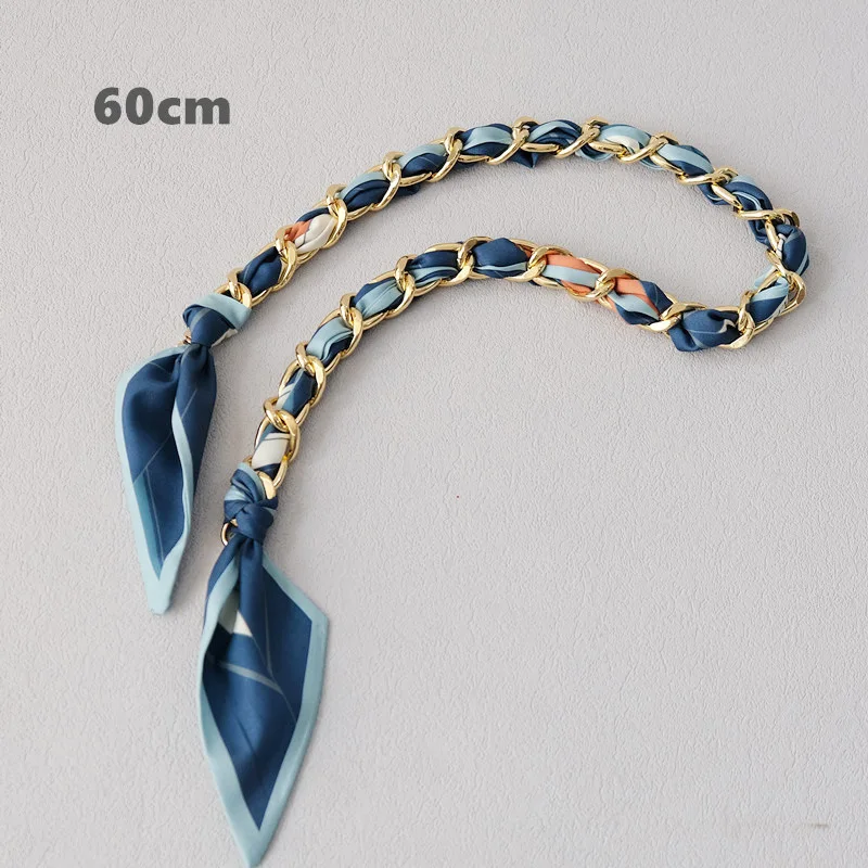 Floral Metal Purse Handle Strap Fashion Women Handbag Decoration Accessory Unique Braided Scarf Metal Chain for Bag Handle