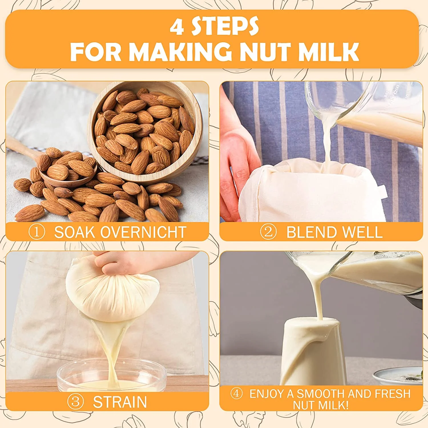 Reusable micron 100% unbleached organic cotton milk filter bag cheesecloth coffee tea filter bag