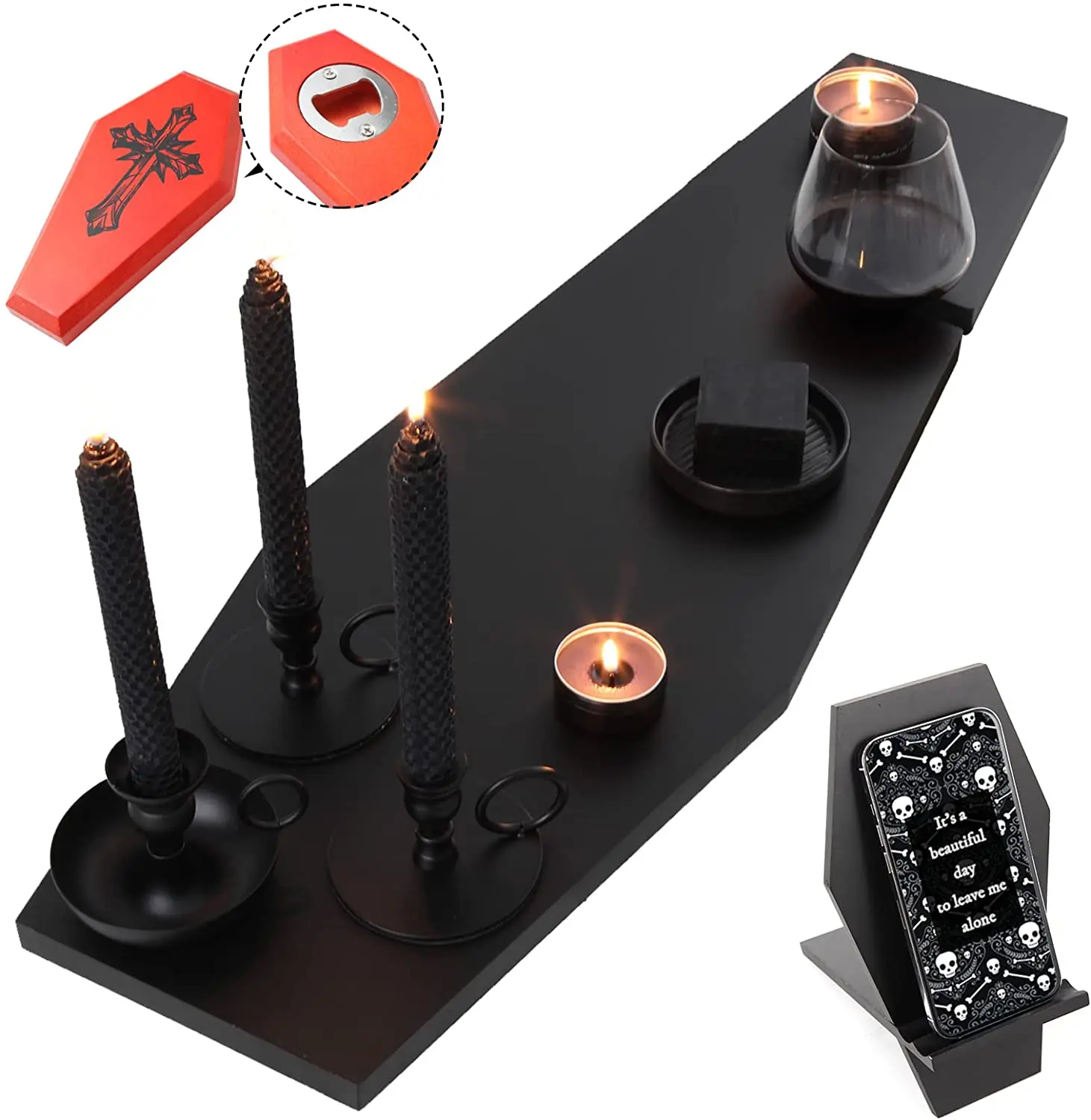 luxury Black Bamboo wooden Bathtub Caddy Tray Real Pine Spooky Halloween Gothic Decor coffin Shaped caddy bath tray