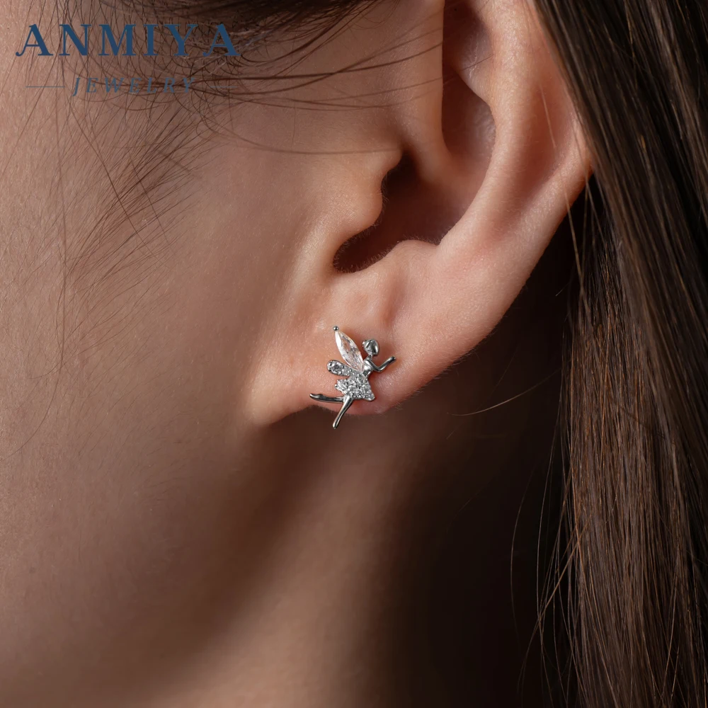 ANMIYA elf fairy shape zircon diamond 925 sterling silver gorgeous jewelry earrings for anniversary gift