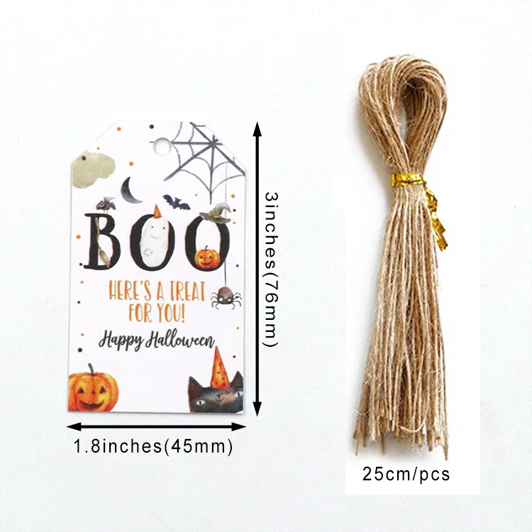 Customized MD137 set of  3inches Halloween Gift Customized Tags with String UV Printed Boo Paper Tag Card Labels for Home Party Deco