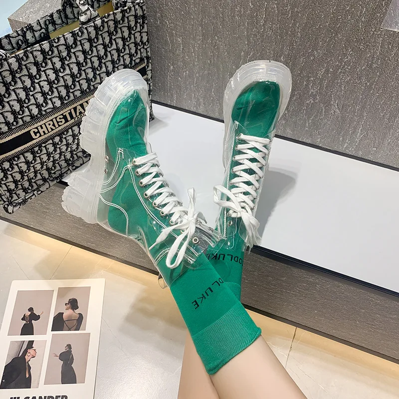 Fashion Waterproof Transparent Ankle Boots Women Shoes Candy Colors Street Wear Martin Platform Boots Female