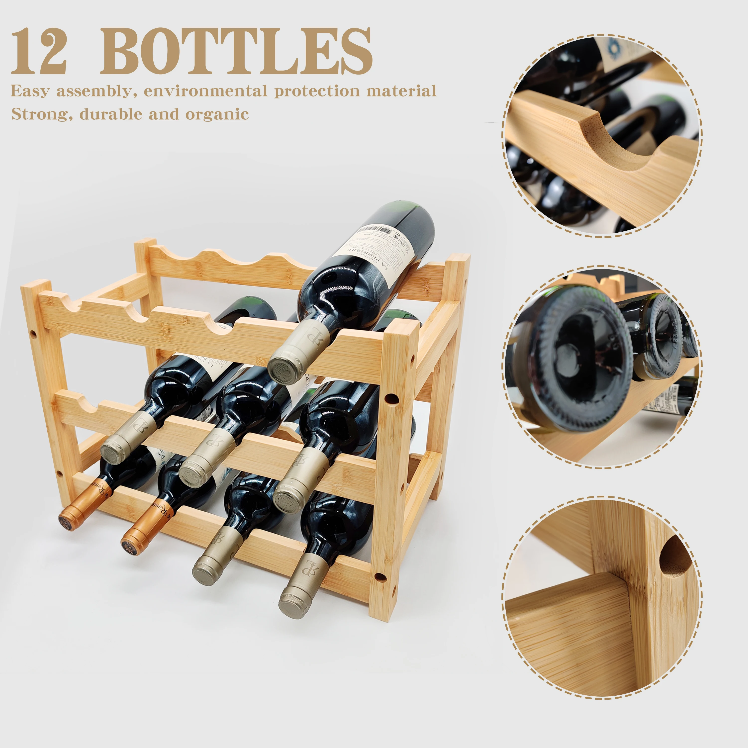 Modern Bamboo Sublimation Wooden Wine Glass Bottle Holder 3 Layers Wine Display Rack For Wine Champagne Storage