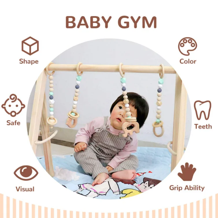 Winning Design Activity Baby Gym Wooden Fitness Frame Toys Play Hanging Crochet Hanging Dolls Beech Play Foldable Gym Wood Toy