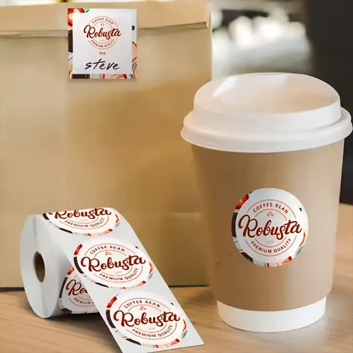 Custom Waterproof Coffee Cup  Stickers for Beverage Shops, Self-Adhesive Disposable Labels for Milk Tea and Takeaway Drinks