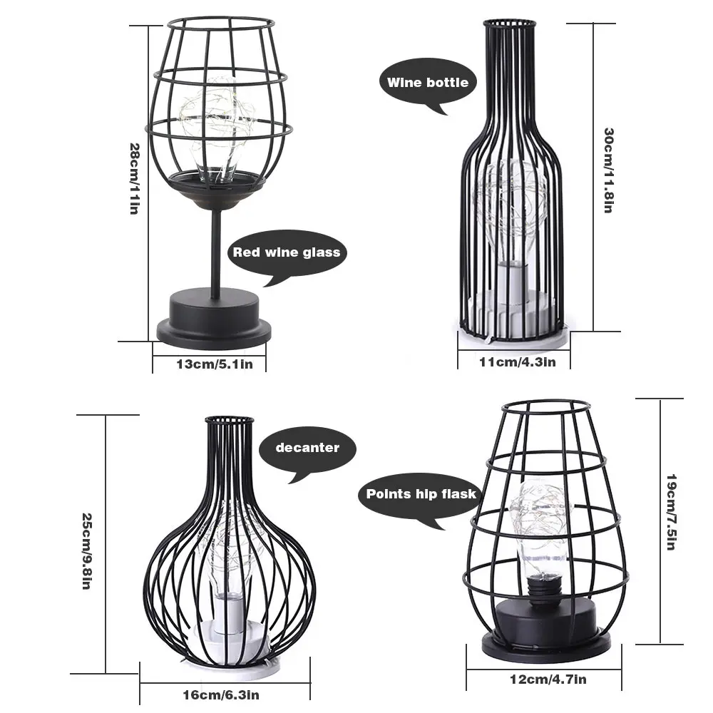 Retro Art Winebottle Wrought Iron Cordless Table Lamp Led For Home Decoration