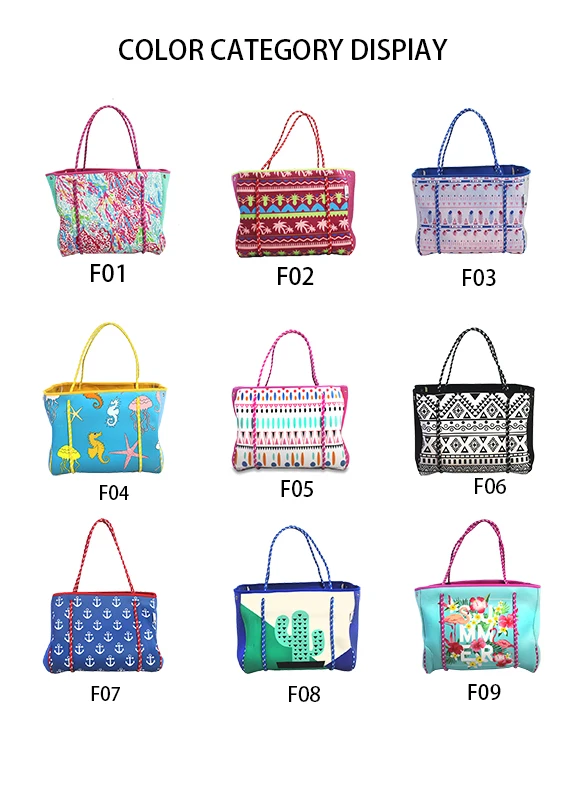 Wholesale Custom Logo Bohemian Crafted Large Neoprene Beach Bag Tote for Summer Water Proof Outdoor Travels straw beach bag