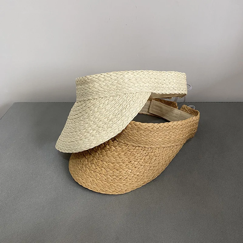 Summer Women Raffia Sunscreen Holiday Empty Top Solid Color Simple Foldable Girls Handmade Panama Straw beach Cap Visor Hat