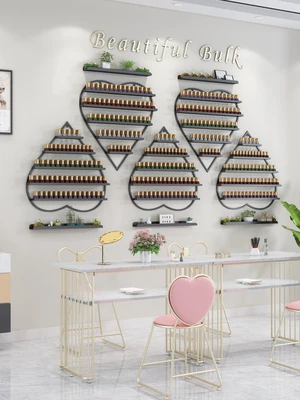 Салонная мебель, кованая железная полка для маникюра в форме сердца, настенная подвесная нано-Золотая настенная стойка, демонстрационная стойка для лака для ногтей