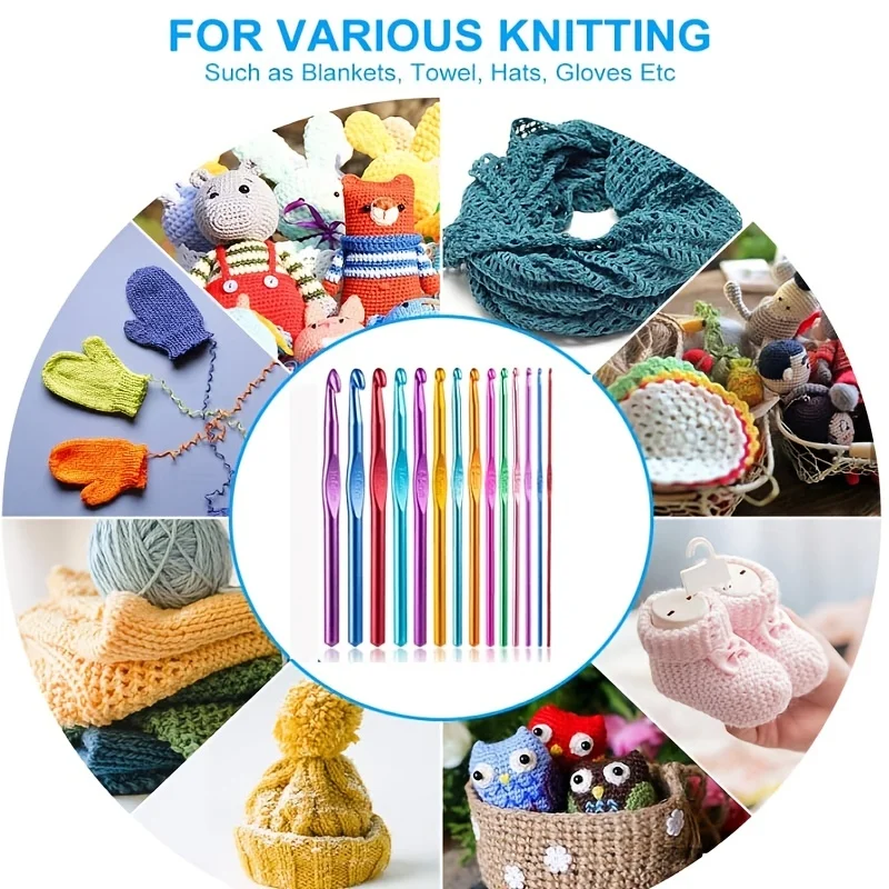 14pcs/set Color Alumina Single Head Crochet DIY Knitting Tool Crochet Set Crochet Sweater Needle