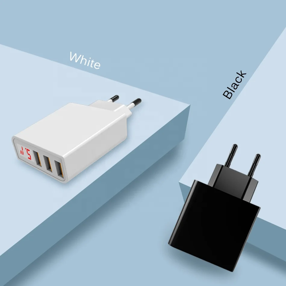 Latest Style Phone Charger Smart Digital Display Portable USB 3 Port Chargers