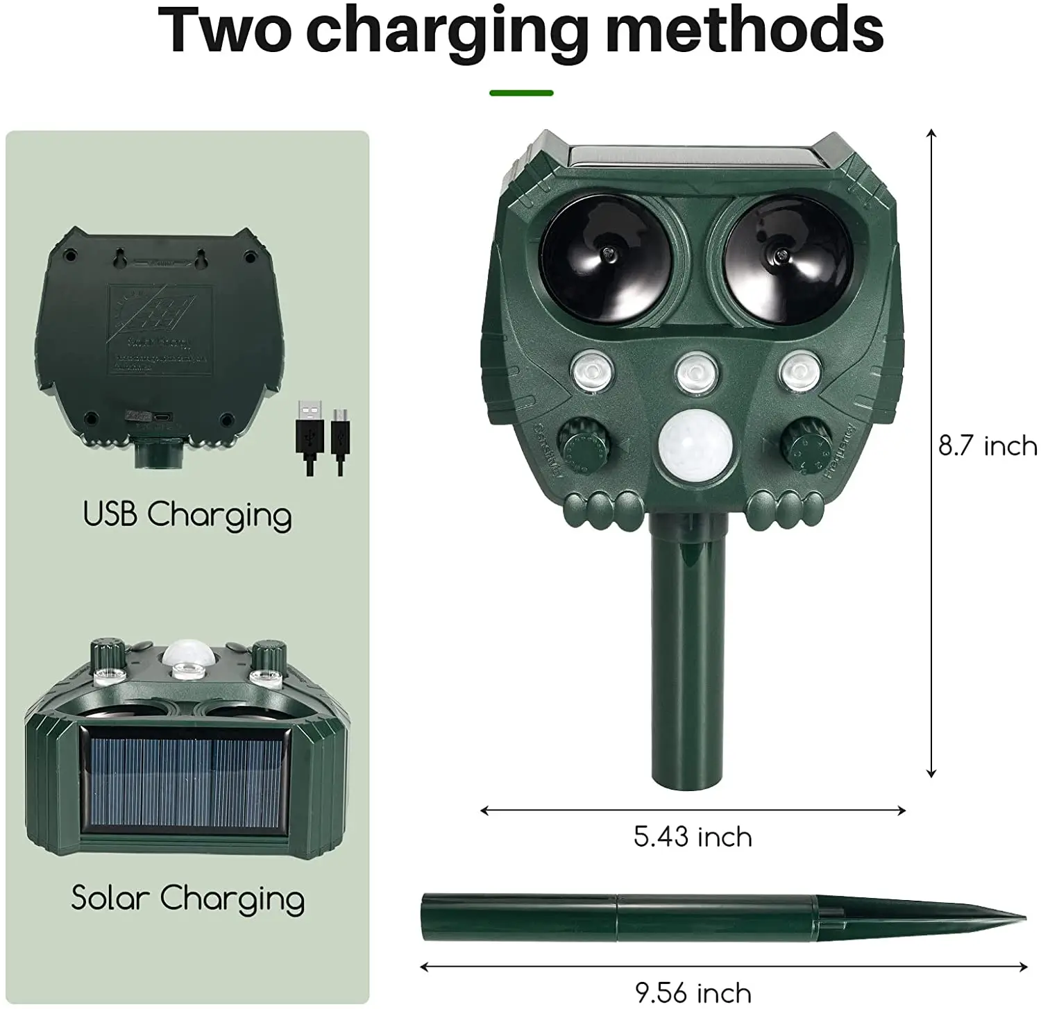 Solar Ultrasonic Animal Repeller Infrared Sensor Bird Mice Fox Racoon Cat Dog Deer Deterrent with Motion Sensor Waterproof