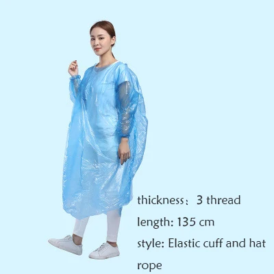 Cheap price disposable rain coat with hat rope and elastic cuff wind proof waterproof custom adult poncho