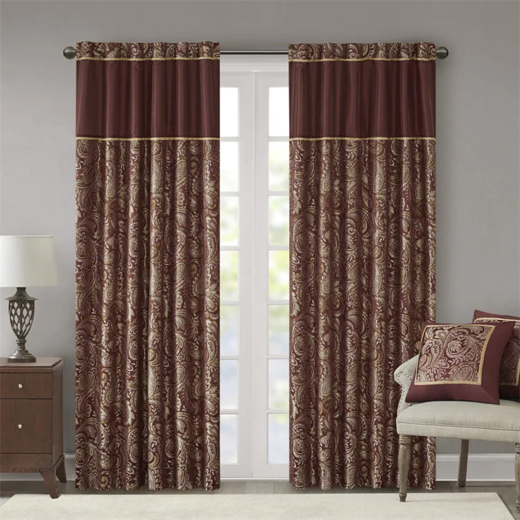 Shiny Satin Curtains Aubrey Faux Silk Paisley Jacquard Rod Pocket Curtain With Privacy Lining For Living Room