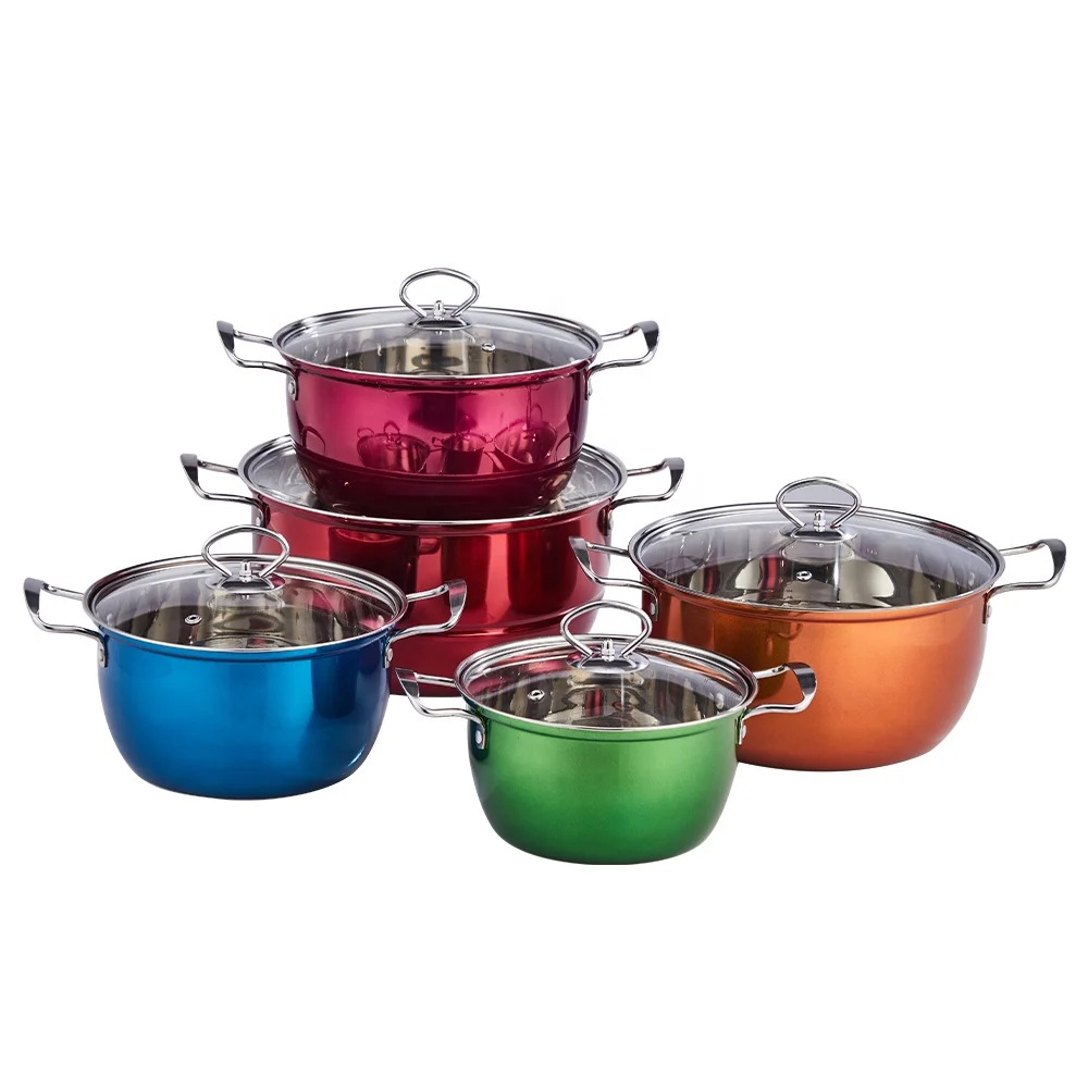 OEM/ODM 10pcs Colorful Outdoor Set of Pots Cookware Kitchen Saucepan