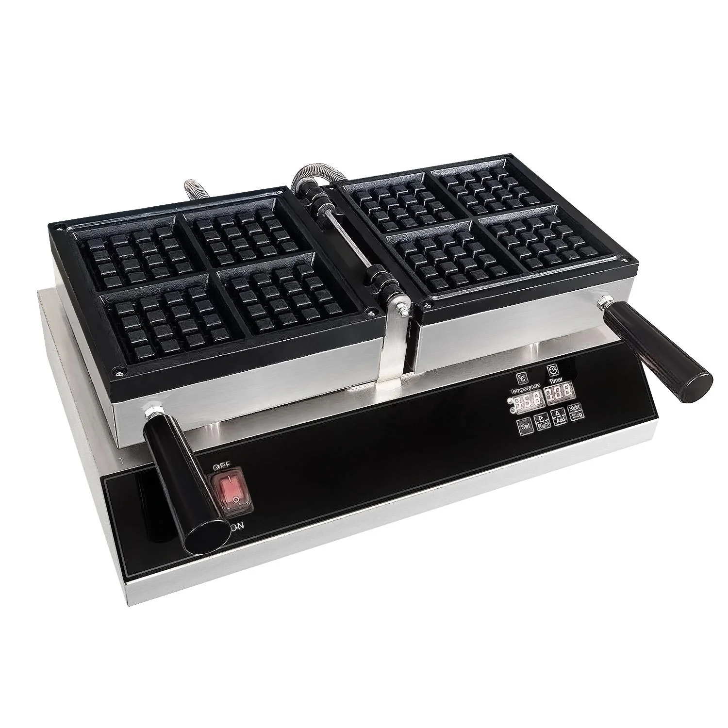 Commercial 220V/110V Non-Stick Waffle Maker with 4 Slice Square Shape for Hotel Use Sandwich Function US Plug