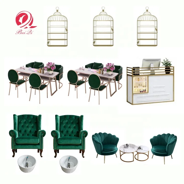 wholesale salon professional with factory price king green manicure nail chair with table set