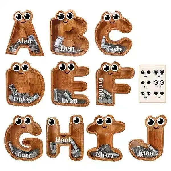 Wooden Piggy Bank Personalized Letters Coin Piggy Bank Custom Name Letter Shaped Money Saving Box for Kids DIY