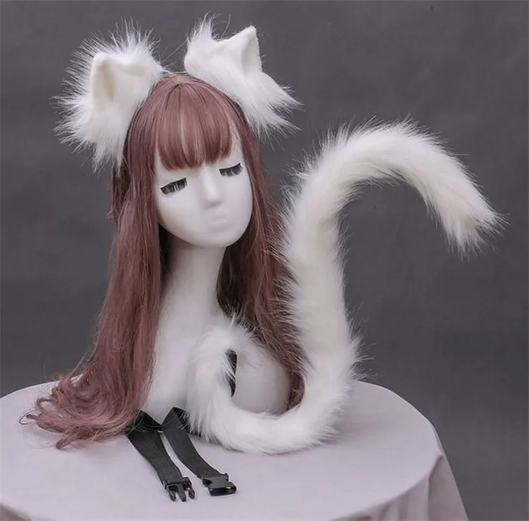 2021 New Fashion Kit Fur Cosplay Set Cat Ears and Tail Set for Party