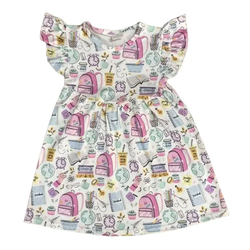 Wholesale children clothing  hot selling milk silk Back to school bag globe alarm clock small fly sleeve dress