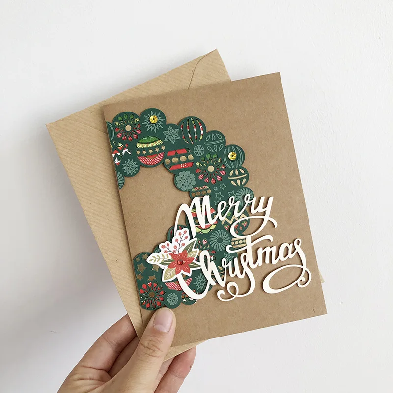 Wholesale Christmas Cards Kraft 3D Christmas Greeting Cards with Envelopes for Xmas Happy New Christmas accessories Gifts Cards