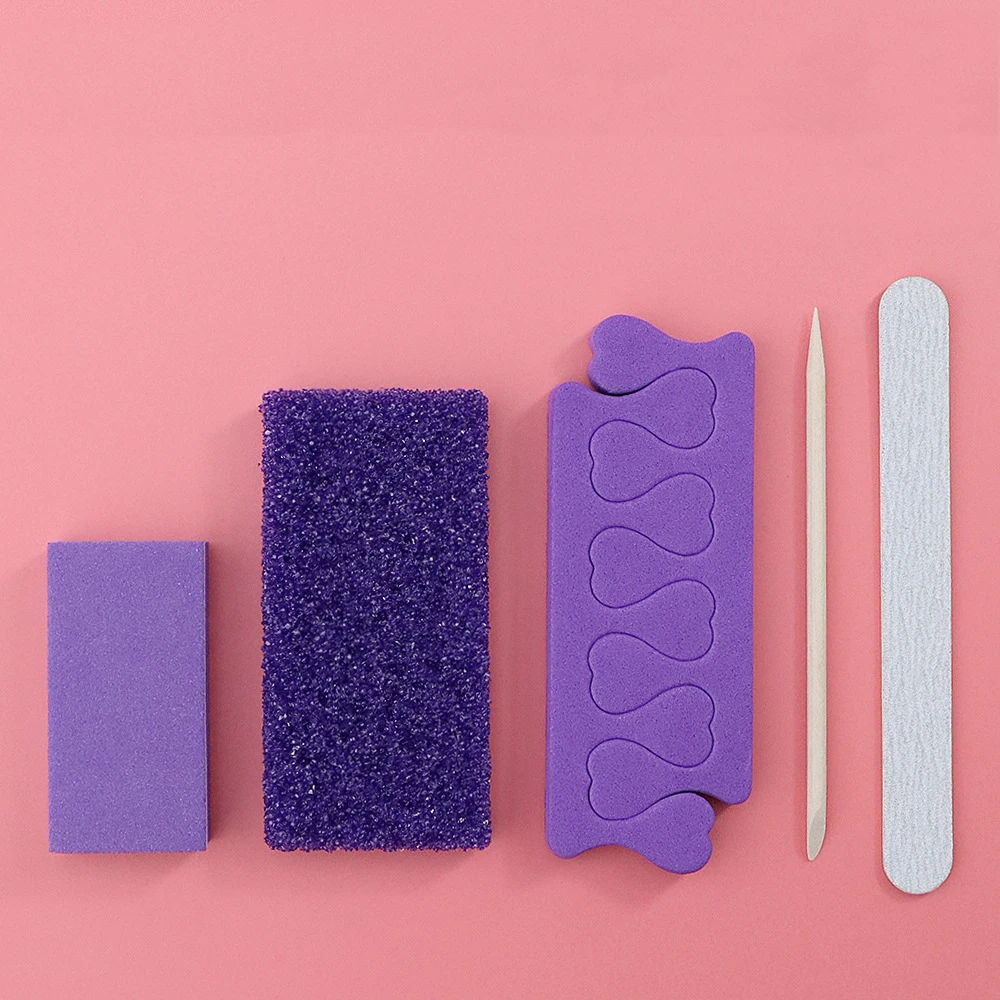 5-Piece Purple Pumice Pad Wood Nail File Wood Stick Toe Separators Disposable Manicure Set Pedicure Kit For Salon Spa