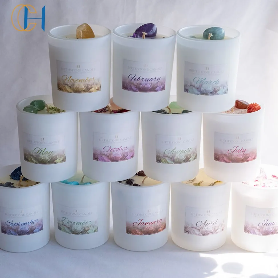 Month Label Healing Energy Birthday Gift luxury Box Wedding Women Aromatherapy Wholesale Genuine Crystal Scented Candle