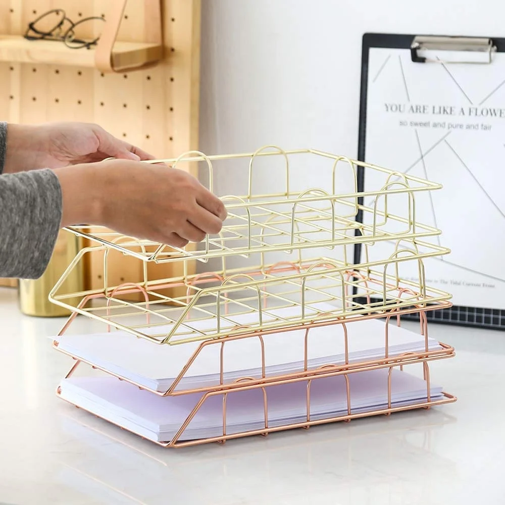 wholesaler&manufacturer 550-97GS 2019 new product desk 5 pcs gold mesh office organizer set