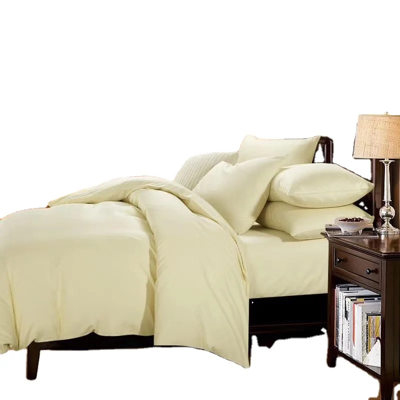 Роскошный однотонный Хлопковый Сатин из четырех предметов оптовая продажа кровать размера «King-size» плоская простыня желтая окрашенная ткань
