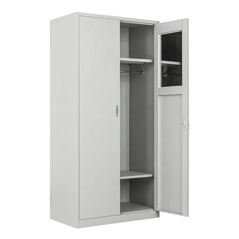Factory Wholesale Customized Wide Frame 2 Swing Doors Steel Storage Cabinet Simple Design Metal Wardrobe