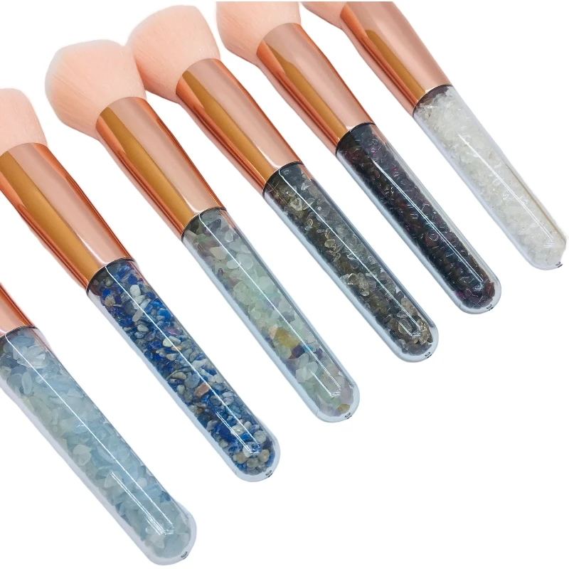 Natural Healing Energy Rose Quartz Crystal Gemstone Custom Luxury Makeup Brushes Set