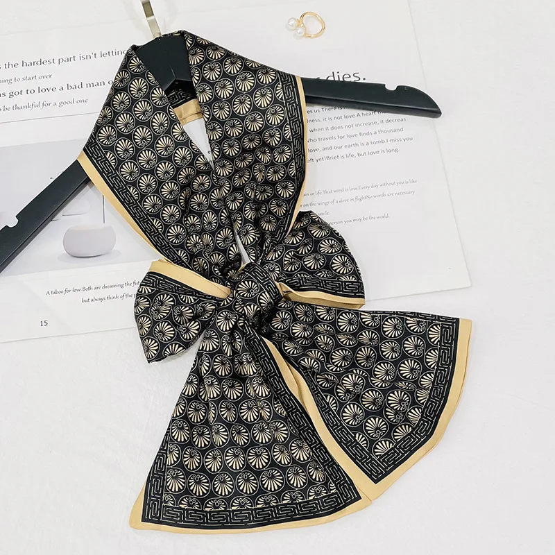 Женский Шелковый шейный шарф 2021, длинный шарф, шарфы для волос, головной платок, брендовые шали и палантины, шейный платок, бандана