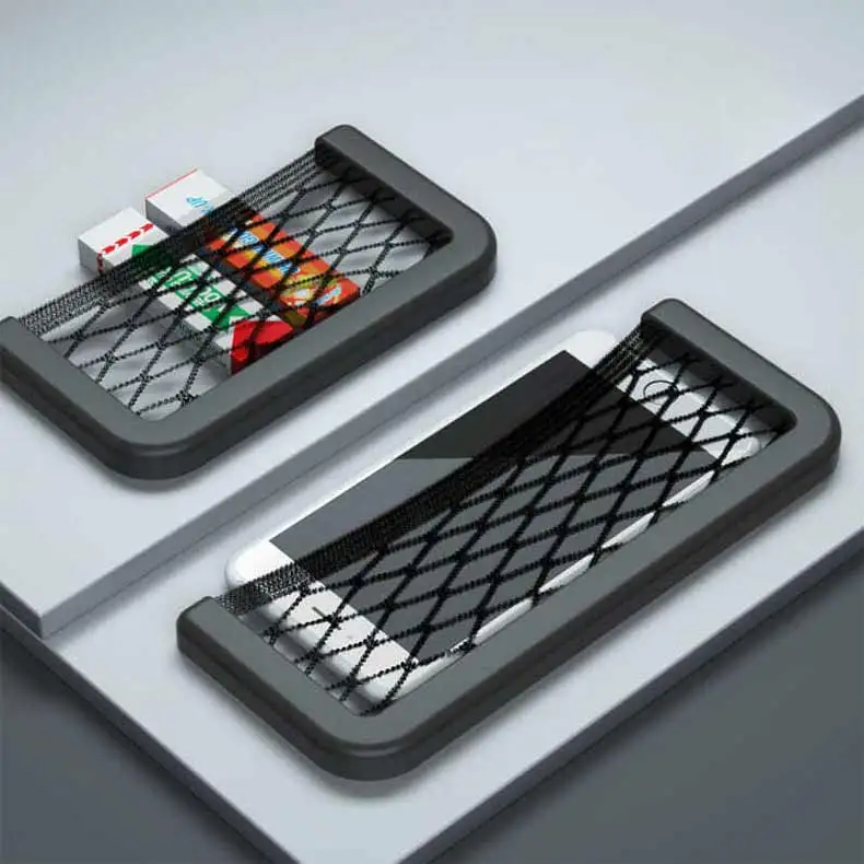 Car Mesh Net Holder ABS Plastic Frame Car Storage Net Bag Phone Cargo Pocket Organizer Framed Mesh Net