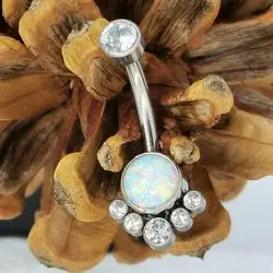 Custom Medical Grade ASTM F136 Titanium Piercing Ombligo Titanio Grado Implante Bezel Set Opal and CZ Designer Navel Piercing