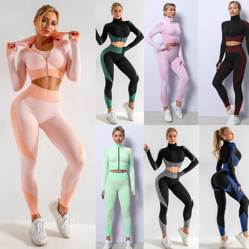 Active Wear Sets for Women Gym Wear Tracksuits Seamless Workout Clothes Yoga Jogging Track Outfit Legging